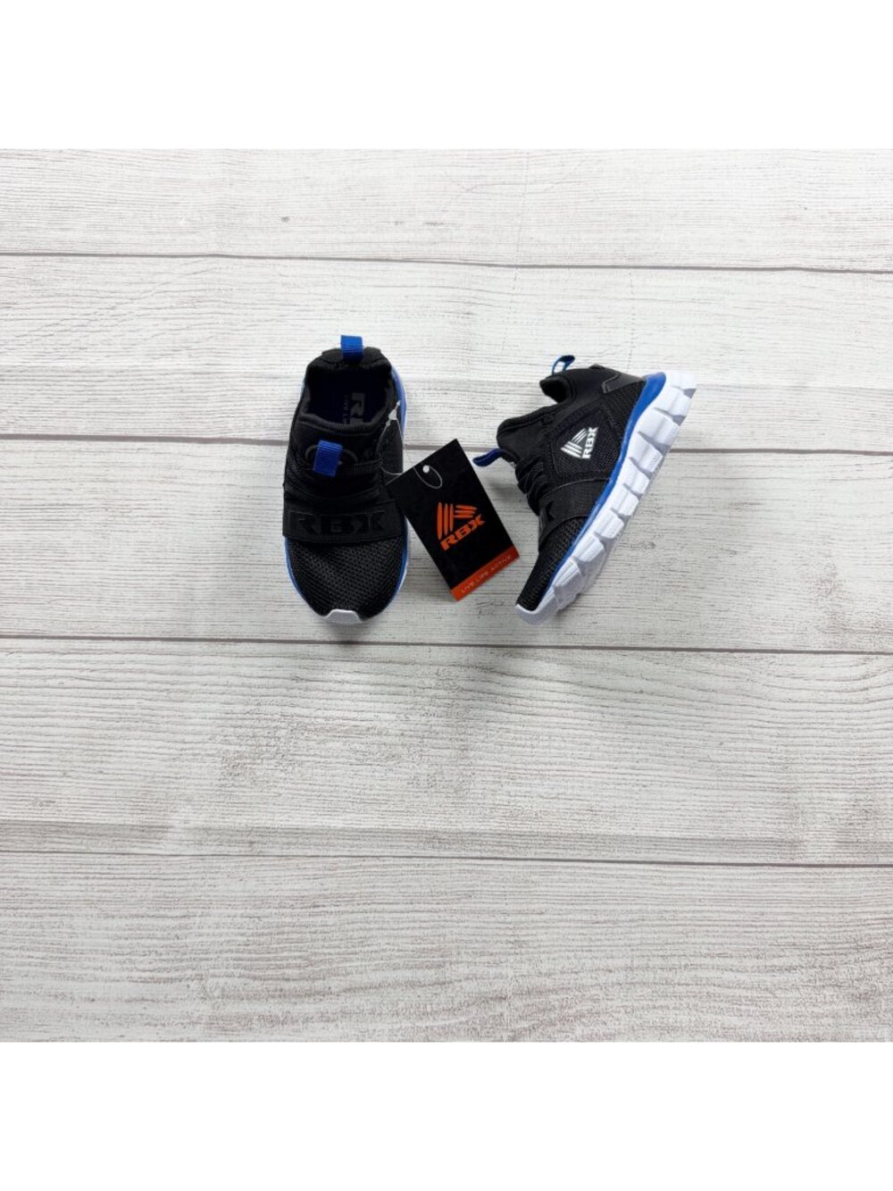 RBX Kids Lightweight Breathable Mesh Sneakers Black Blue Slip On NWT 6